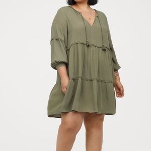 H&M Plus Khaki Green Dress with Lace Trim, Size 24